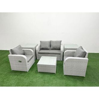 Fimous Light Grey pe Wicker Rattan Garden Furniture Set Sofa Set Reclining Adjustable Chair Square Coffee Table 4 Seater With 2 Side Table - Fimous