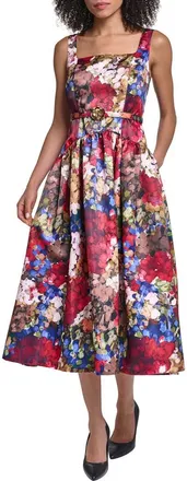Karl Lagerfeld Print Drop Waist Sleeveless Midi Dress in Port Vine Multi at Nordstrom, Size 10