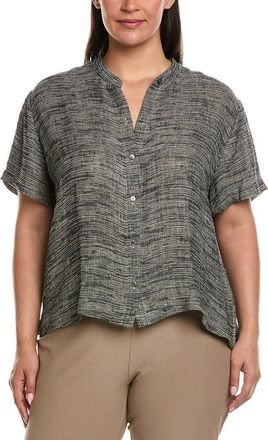 Eileen Fisher Plus Mandarin Collar Linen-Blend Shirt
