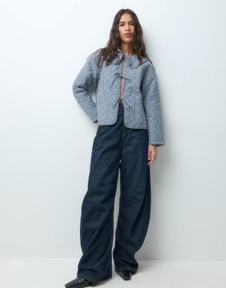 Brave Soul giacca trapuntata con chiusura frontale a laccetti e colletto oversize in blu navy