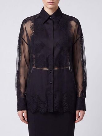 Dolce & Gabbana Silk and Lace Shirt with Plastron Bib and Classic Collar
