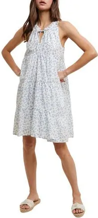 Wishlist Ditsy Floral Sleeveless Cotton Babydoll Dress in Off White/Sky at Nordstrom Rack, Size Medium