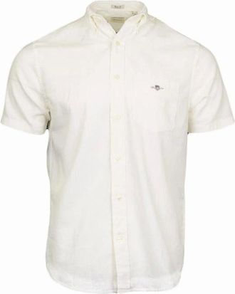 GANT Mens GANT Regular Fit Cotton Linen Short Sleeve Shirt, White - Size: 42/Regular