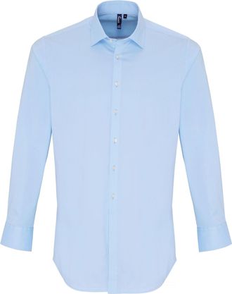 Premier Heren Rekken Pasvorm Popeline Lange Mouwen Shirt (Lichtblauw)