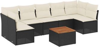 vidaXL Vidaxl - Set De Sof&aacute;s De Jard&iacute;n 8 Piezas Y Cojines Rat&aacute;n Sint&eacute;tico Negro