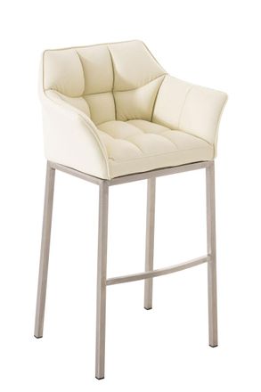Clp Taburete De Bar Damaso Cuero Sint&eacute;tico Con Base De Cuatro Patas Crema Acero Inoxidable