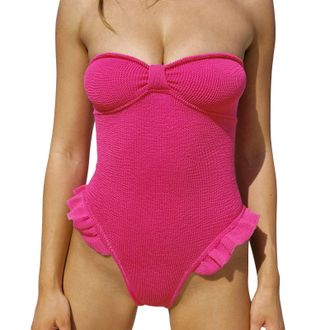 Generic 1Piece Swimsuit for Women Girl Swimsuit Ladies Front Ruched Bathing Suits Swimwear Shorts and (Hot Pink, S)