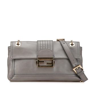 Fendi Pre-owned Fendi Glazed Leather Chain Flap Baguette Crossbody Ladies 8BT139 ZM1 109 2579