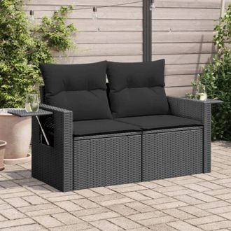 vidaXL Divano da Giardino con Cuscini a 2 Posti Nero in Polyrattan - Vidaxl