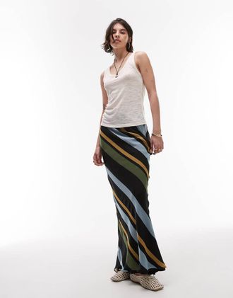 Topshop Gonna lunga in chiffon asimmetrico a righe vivaci-Multicolore