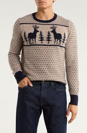 Brooks Brothers Archive Moose Scene Sweater in Tan Navy/moose Scene at Nordstrom Rack, Size Xx-Large