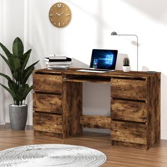 Berkfield Home Writing Desk Smoked Oak 140x50x77 cm Engineered Wood in Brown | Size: 140 x 50 x 77 cm