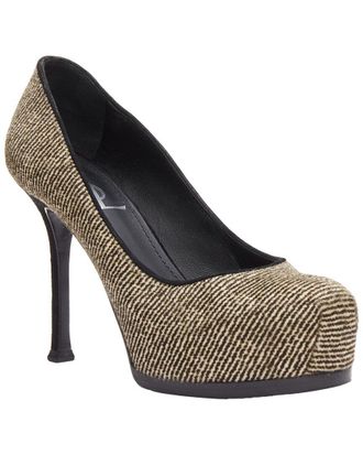 Saint Laurent Womens Wool/Hair Tribtoo Wool Tweed Platform Heel Pump (Authentic Pre-Loved)