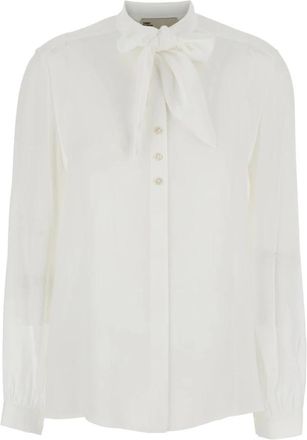 Tory Burch Witte Pussybow Blouse in Viscose - Dames - Overhemden - Wit - 2XS - Overhemden