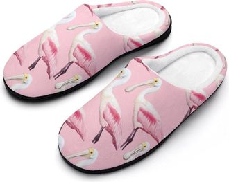 Generic Roseate Spoonbill Pattern Mens House Slippers Memory Foam Washable Cotton Slip on Home Shoes