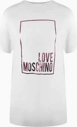 Love Moschino Womens Love Moschino Shiny Box Logo White T-Shirt - Size: 18/16
