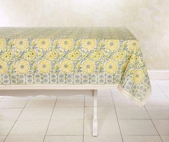 Sustainable Threads Hand Block Printed Tablecloth - 60 x 60 in Bloom Wheat at Nordstrom