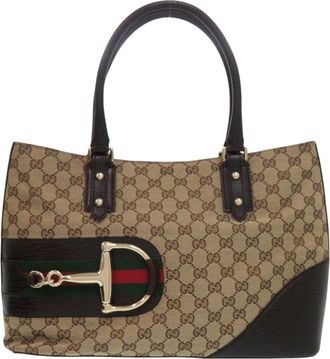 Gucci Horsebit Beige Brown Gg Canvas Leather Handbag Shoulder Bag Tote Bag (Pre-Owned)