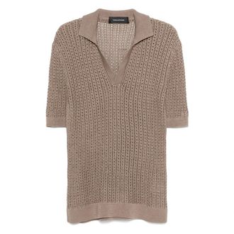 Tagliatore Polo Shirts, male, Brown, Size: 3XL Crochet Cotton Polo Shirt