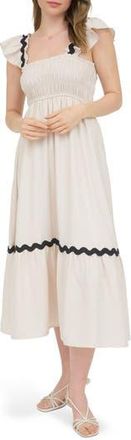 August Sky Wavy Ribbon Tiered Midi Dress in Light Khaki at Nordstrom Rack, Size Medium