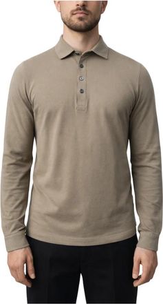 Gran Sasso Polo met lange mouwen in Cr&ecirc;pe Katoen - Heren - Polos - Groen - M - Katoen - Tops