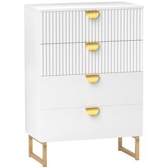 HOMCOM Chest of Drawers with 4 Drawers - Modern Dresser for Bedroom - White | TJ Hughes