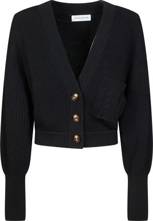 Victoria Beckham Ribbed Knit Deep V-Neck Cardigan