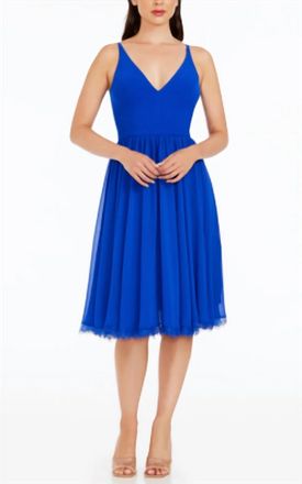Dress The Population Chiffon Fit & Flare Dress In Electric Blue