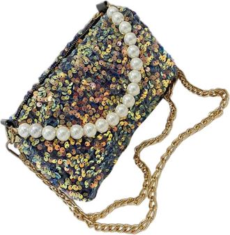 Yardwe Sequin Pearl Chain Single-shoulder Crossbody Bag for Portable Phone Storage Pouch Capacity Shoulder Bag for Daily Travel and Party Use