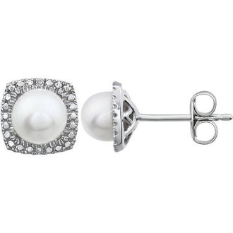 Pompeii3 Sterling Silver Freshwater Cultured Pearl &.015 CTW Diamond Earrings Size: 7