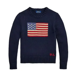 Polo Ralph Lauren Round-neck Knitwear, male, Blue, Size: S Intarsia Cotton Sweater