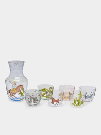 Lobmeyr Marfa Hand-Painted Crystal Pitcher with Tumblers (Set of 7)
