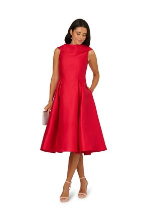 Adrianna Papell Womens Roll Neck Mikado Dress - Red - Size 14 UK