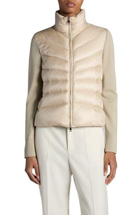 Moncler Quilted Down & Wool Knit Cardigan in Beige at Nordstrom, Size X-Large