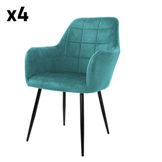 ECD Germany 4x Sillas de comedor turquesa tapizado respaldo apoyabrazos ergon&oacute;mico