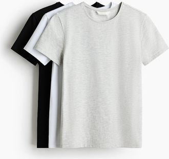 H&M 3er-Pack T-Shirts - Graumeliert/Weiss/Schwarz