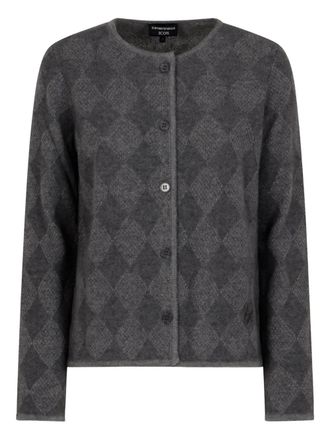 Emporio Armani diamond-pattern button cardigan - women - Lambs Wool/Cashmere - M - Grey