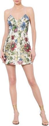 Alice & Olivia Tayla Floral Jacquard Lantern Minidress in Off White Multi at Nordstrom Rack, Size 12