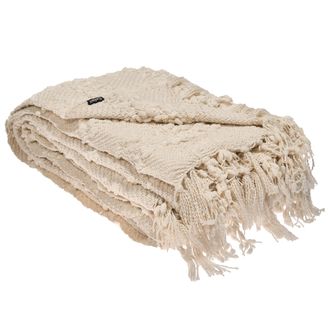 Beliani Manta De Algod&oacute;n Tejida Colcha Con Borlas Cubrecama 200 X 220 Cm Blanco Crema Vella