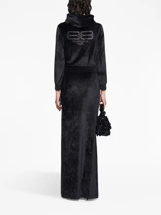 Balenciaga Crystal-Embellished Velvet Hoodie - Black