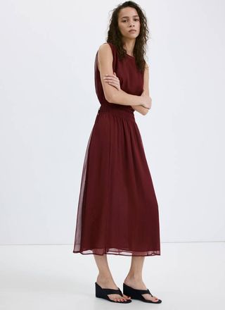 Mango Vestito fluido vita increspata bordeaux - Donna - XS - MANGO