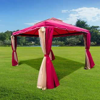 Shatchi Red Gazebo with Nets Aluminium Frame and Powder coated Steel Roof,3x4x2.75m