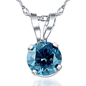 Pompeii3 3/8Ct Round Blue Diamond Solitaire 14K White Gold Pendant Necklace Lab Grown