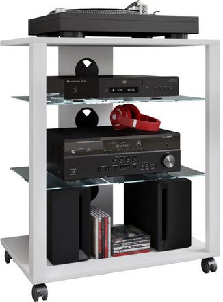 ebuy24 Ebuy24 - Muebles De Madera Vcm Hifi Estante Phono De Gabinete De Rack Con Rodillos 2 Pisos De Vidrio Dimensiones: Al. 70 X An. 60 X T. 41 Cm Phono Med