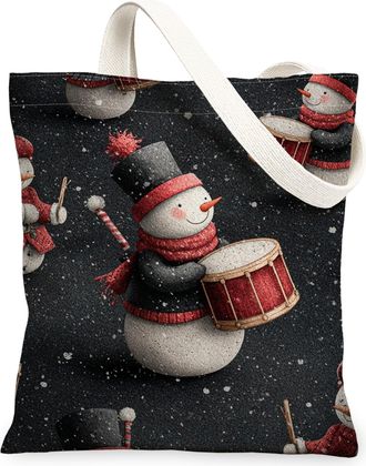 Generic Snow Man Canvas Tote Bags, Festive Winter Holiday Pattern Reusable Shopping Bags, Cute Cartoon Lightweight Washable Shoulder Strap Canvas for Daily Us