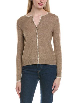 Sofiacashmere Tipped Scalloped Wool & Cashmere-Blend Cardigan