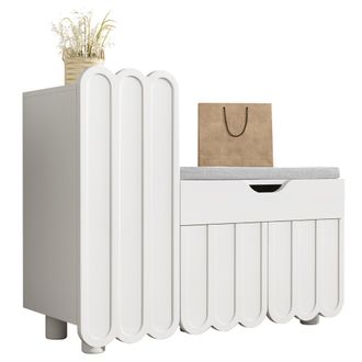 STILVORA Zapatero Con 3 Puertas, Caj&oacute;n Y Banco Tapizado, Blanco, Combinaci&oacute;n Ahorradora De Espacio De Zapatero Y Banco Zapatero Para Pasillo Y Entrada