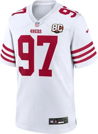 Nike Nick Bosa San Francisco 49ers 80th Anniversary Nike Mens NFL Game Jersey in White | 67NMSAGR9BF-DUL