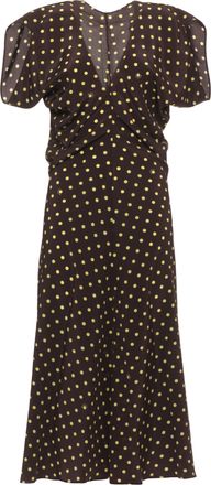 Marni Polka Dot Silk Midi Dress With Lace-Up Detail