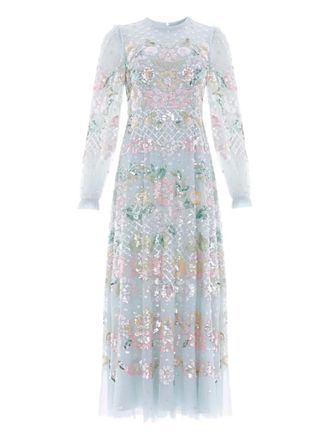 Needle & Thread Rosalie sequin-embellished floral dress - women - Recycled Polyester/Recycled Polyester - 18 - Blue